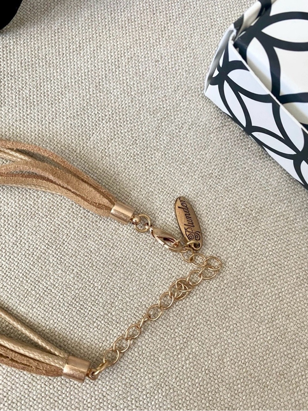 Tan Suede Leather Necklace with Gold Beads & Discs 20” - Picture 5 of 6